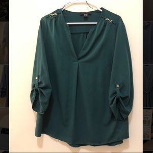 Emerald green long sleeve v neck blouse
